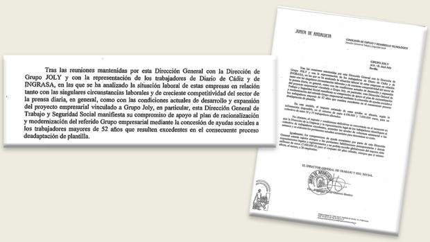 La carta que el director de Trabajo de la Junta, Javier Guerrero, le mandó al grupo Joly