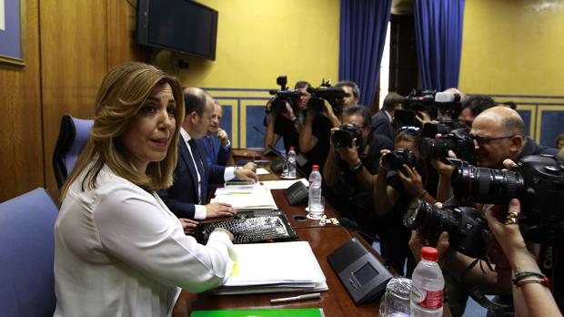 Susana Díaz durante su comparecencia en la comisión sobre el fraude en la Formación en 2016