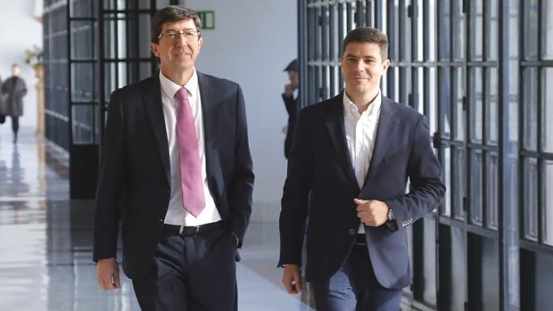 El líder de Ciudadanos en Andalucía, Juan Marín, este jueves en el Parlamento