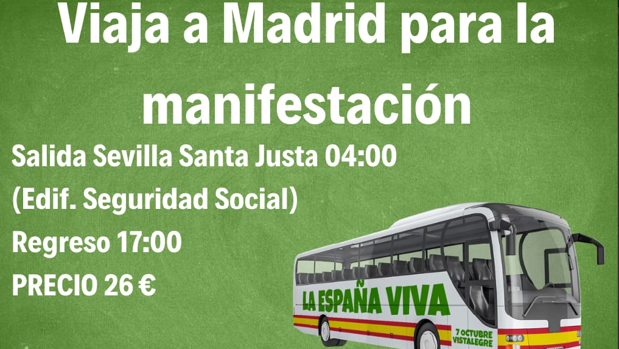 La formación política ofrece a sus simpatizantes viajar hasta la manifestación de Madrid por 26 euros