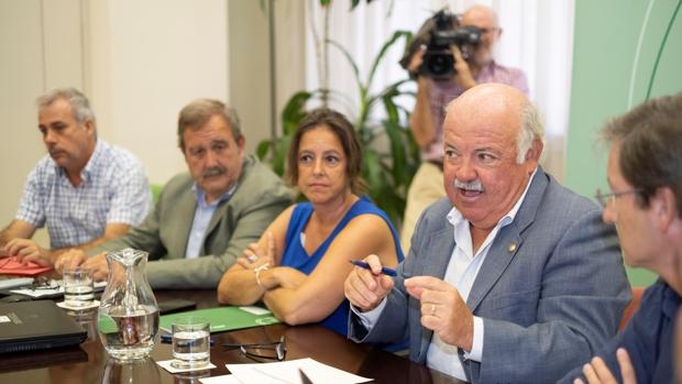 El consejero de Salud y Familias de la Junta de Andalucía, Jesús Aguirre, junto a expertos sanitarios