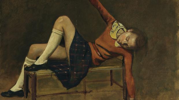 Detalle de «Thérèse sobre una banqueta» (1939), de Balthus