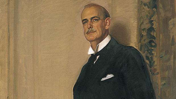 Detalle del retrato de Archer M. Huntington, pintado en 1930 por José López Mezquita