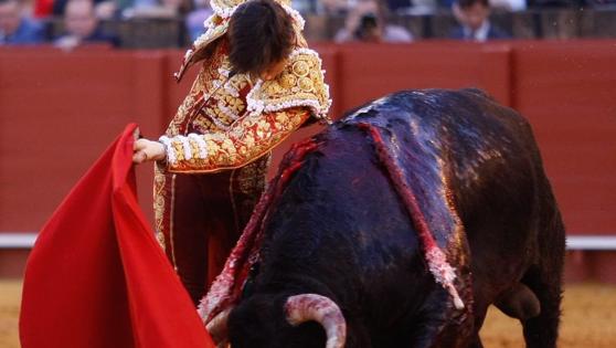 Roca Rey, en el inicio de un soberbio pase de pecho al sexto cuvillo