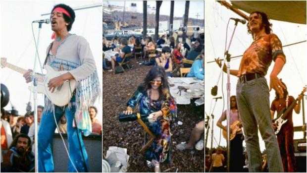 Jimi Hendrix, Janis Joplin y Joe Cocker durante la celebración en 1969 del Festival de Woodstock