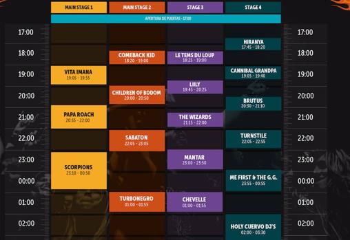 Horarios del viernes