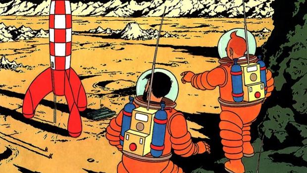 Tintín en «Aterrizaje en la Luna», de Hergé