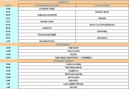 HORARIOS DEL SÁBADO