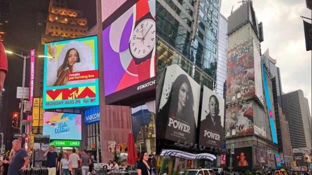 Imágenes de Rosalía y la obra de Domingo Zapata en Times Square (Nueva York)