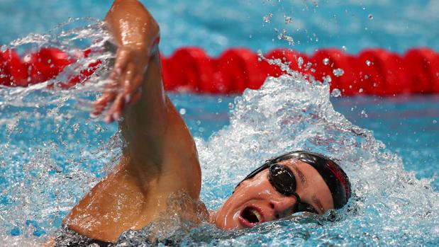 Mireia Belmonte, durante su serie clasificatoria de los 200 estilos