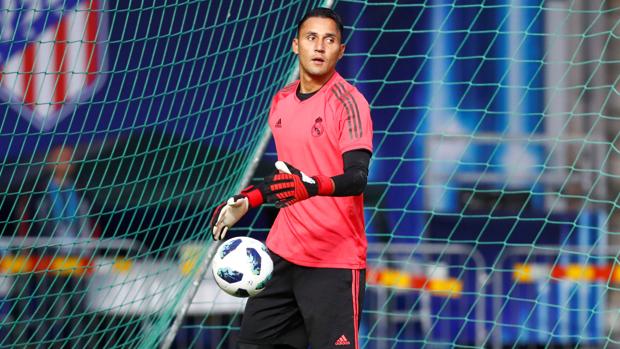 Keylor Navas durante el entrenamiento de ayer