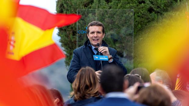 Pablo Casado durante el mitin celebrado ayer en un cigarral de Toledo