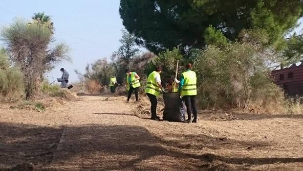 Varias personas limpian el entorno del Riopudio