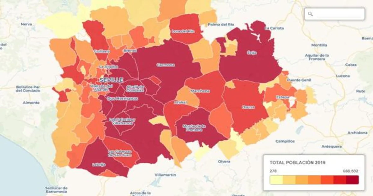 mapa pueblos sevilla Los pueblos de la provincia de Sevilla, sin la capital, ganan este 
