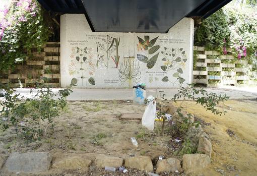 Botellas y bolsas de plástico rodean la vegetación del jardín Americano