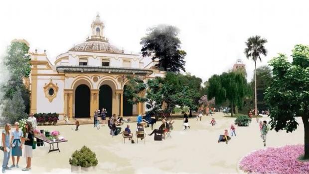 Recreación de cómo quedará la explanada de delante del antiguo Pabellón de Sevilla